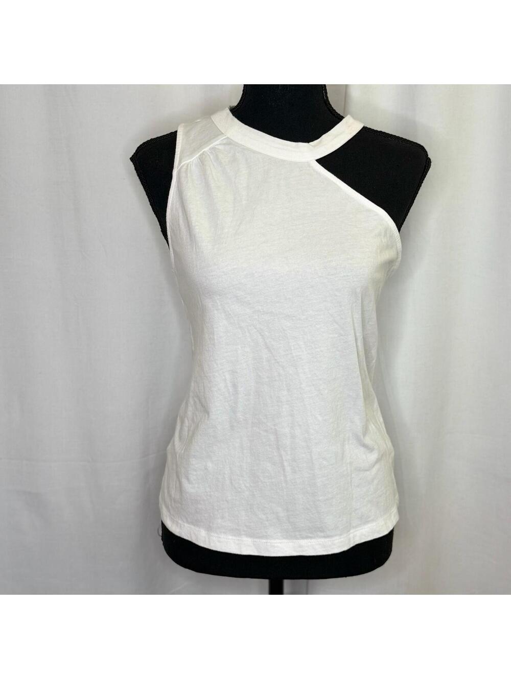 Anthropologie White Contemporary Sleeveless Asymmetrical Neck T-Shirt Top Size S